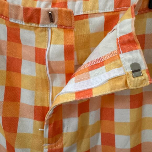 NWT Free People She's All That Printed Check Trouser Pants Yellow Orange Sz 12 - Picture 8 of 11